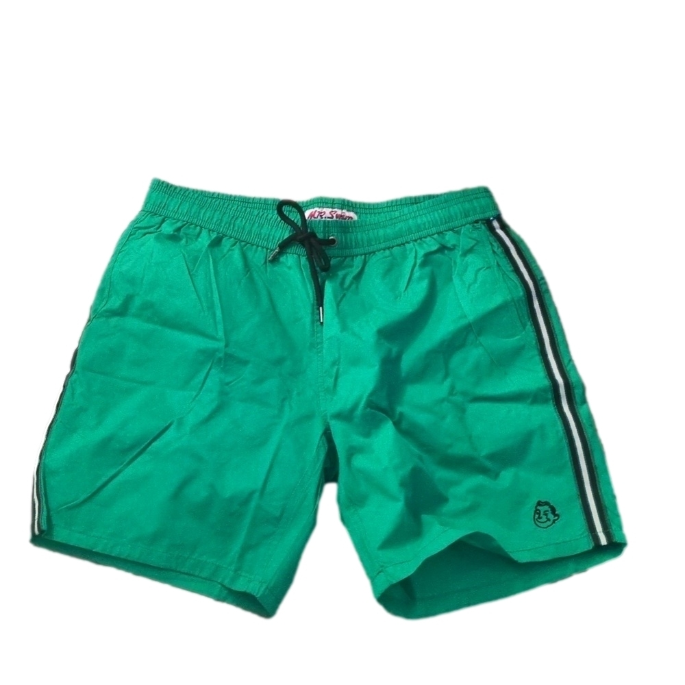 Mr. Swim solid with side tape green swim trunks  size medium